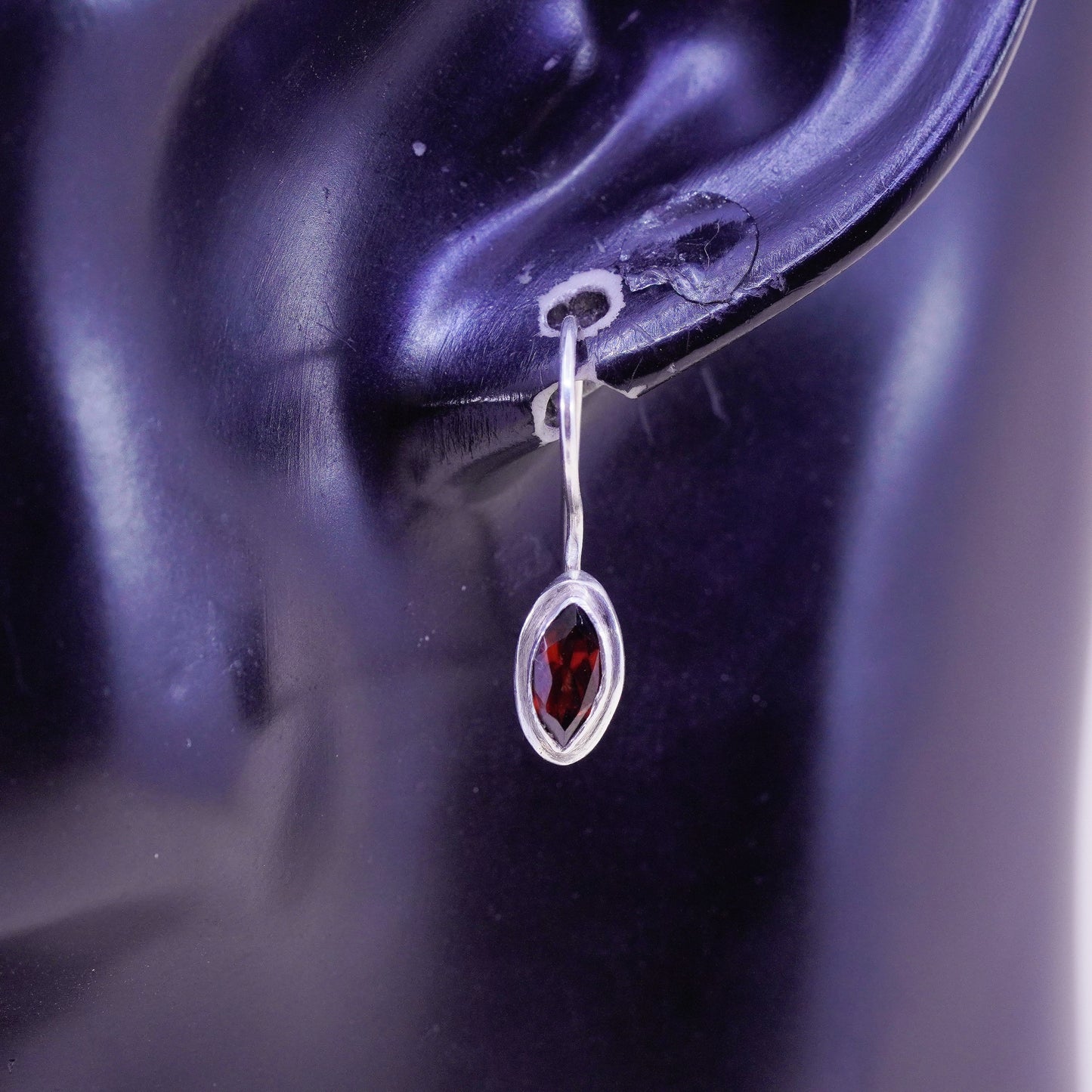 Vintage Sterling 925 silver handmade earrings with marquise ruby