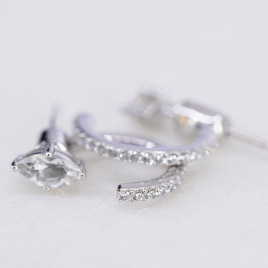 0.5”, vintage Sterling silver handmade earrings, 925 Huggie hoops with Cz