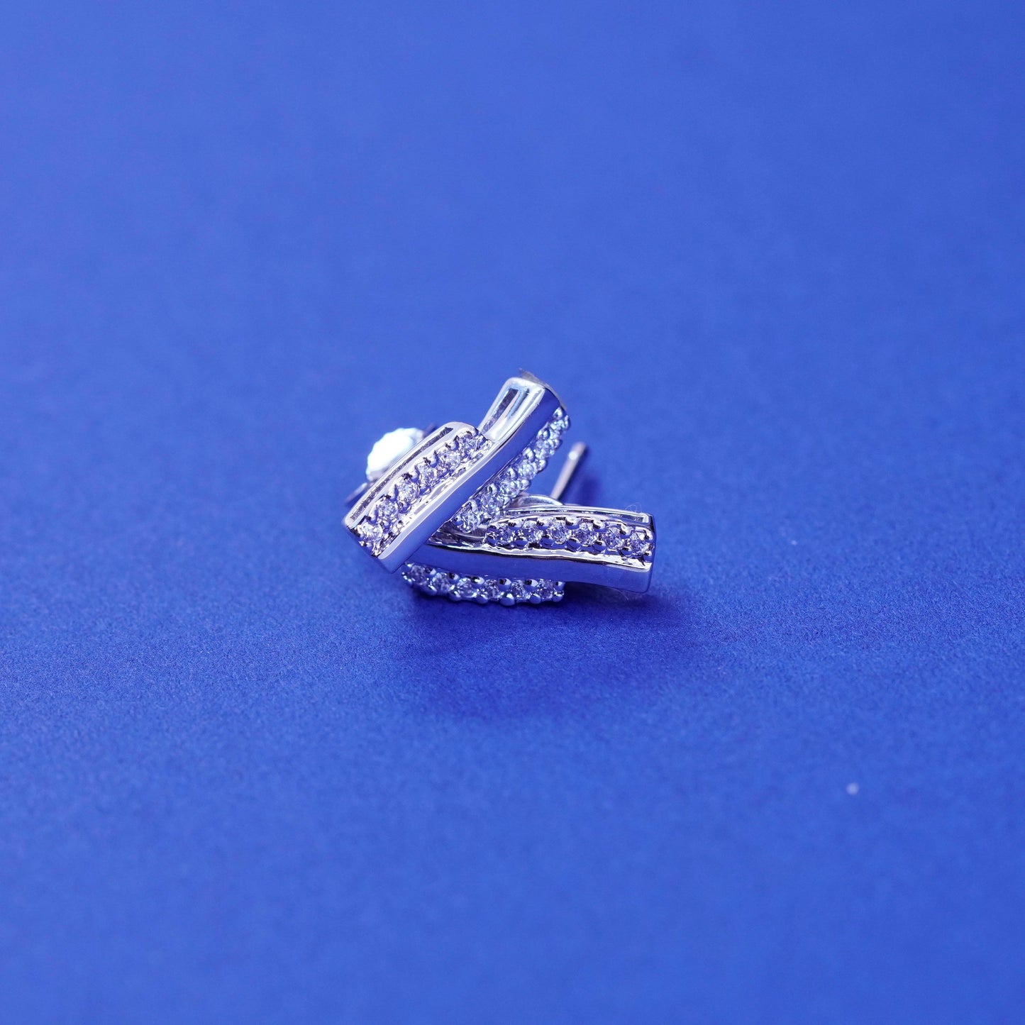 Vintage handmade Sterling silver earrings, 925 studs with CZ inlay