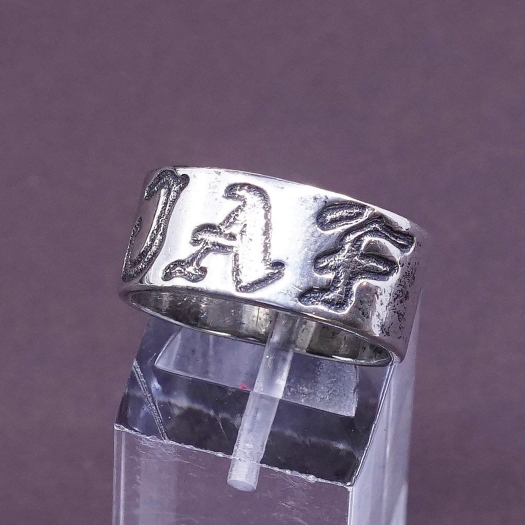 sz 8, vtg Sterling silver handmade ring, 925 wide band w/ “JAF”