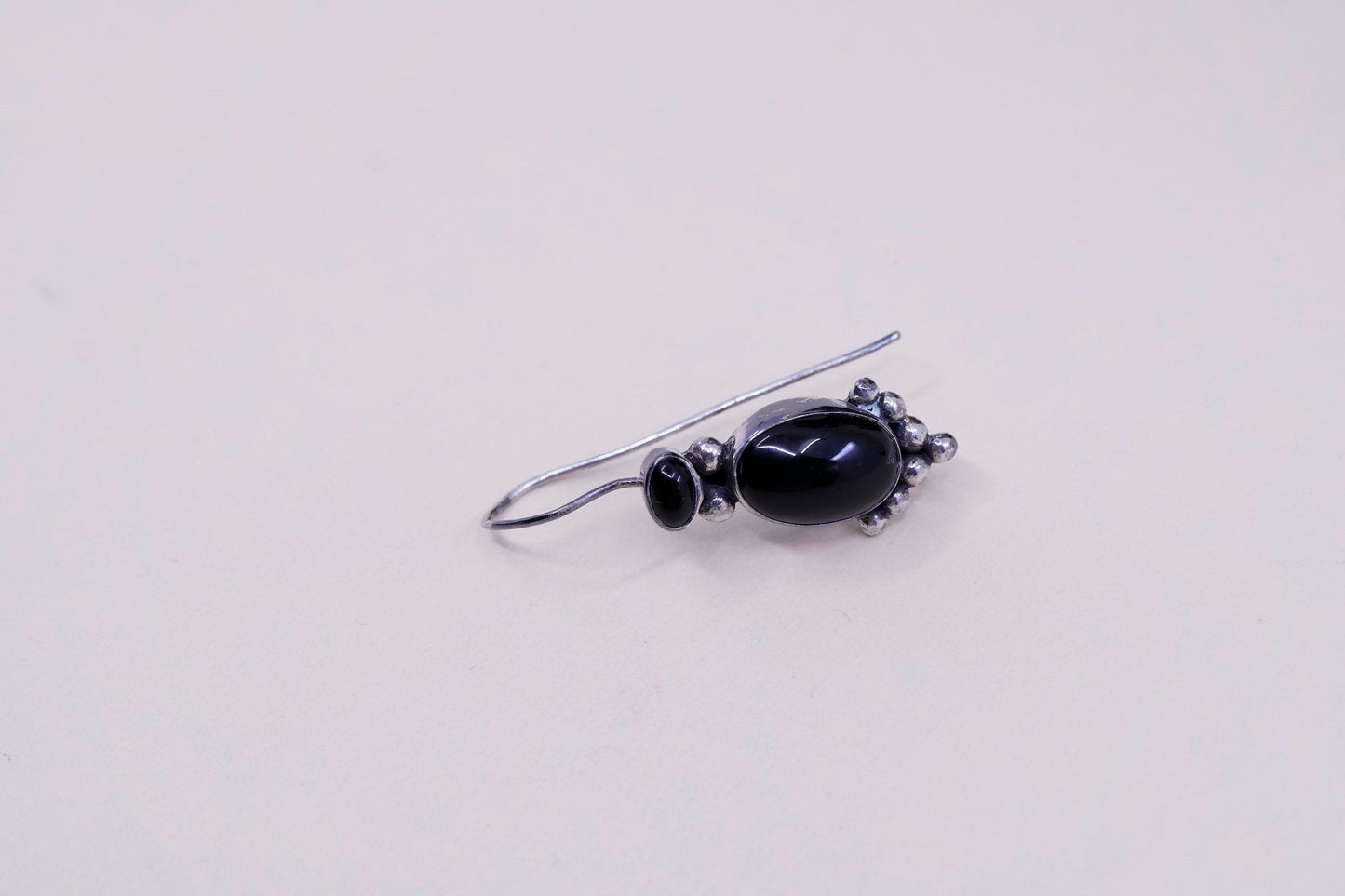 Vintage Sterling 925 silver handmade earrings with obsidian with beads