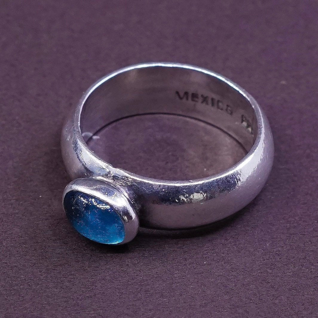 sz 7, vtg Sterling silver engagement ring, mexico 925 w/ blue crystal