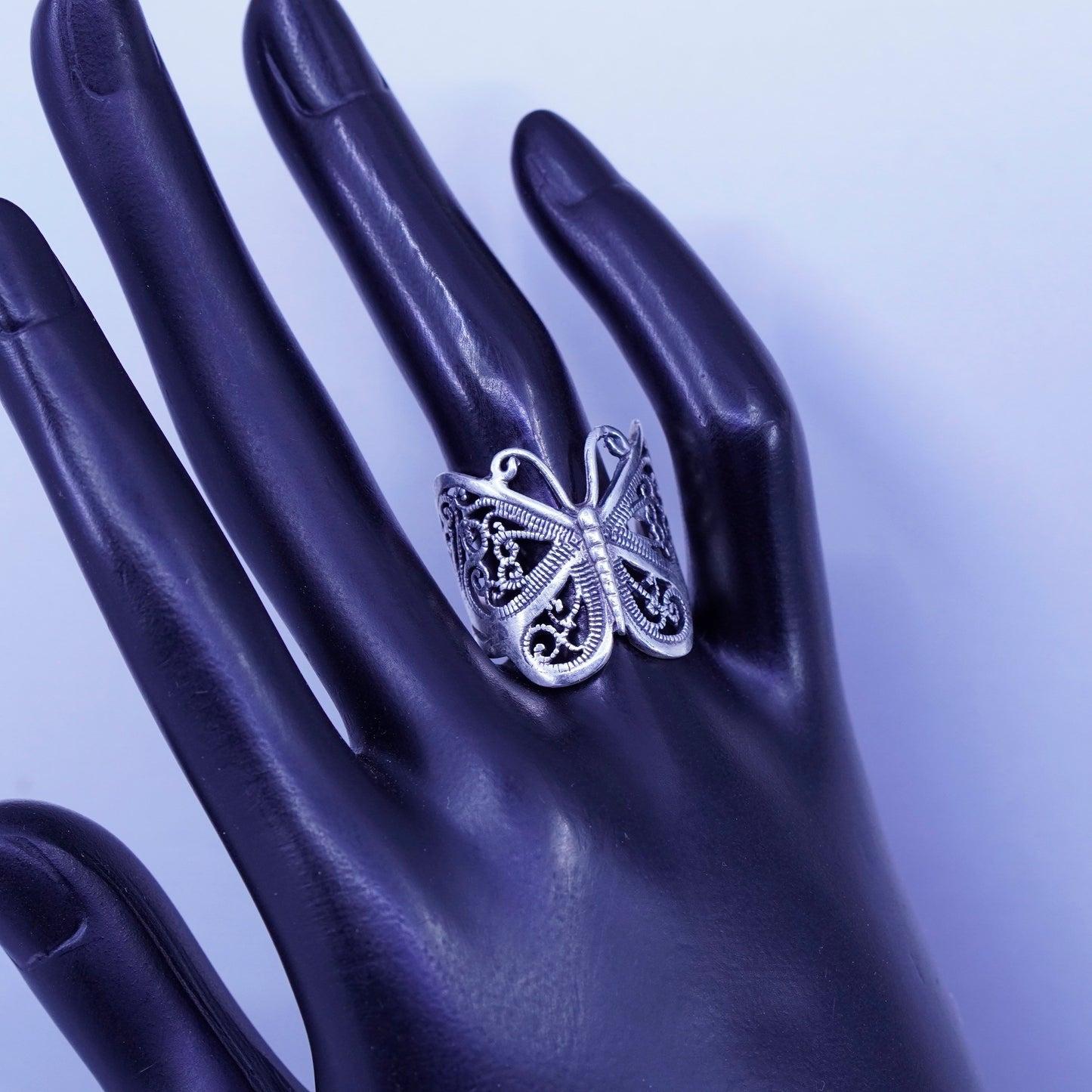 Size 8, southwestern Sterling 925 silver handmade ring, filigree butterfly band