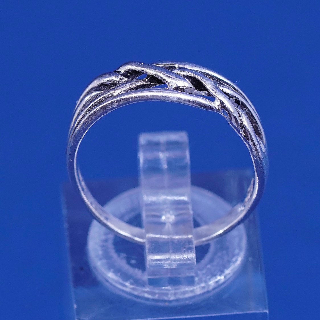 sz 6.75, vtg sterling silver handmade ring, 925 entwined knot band, stamped 925