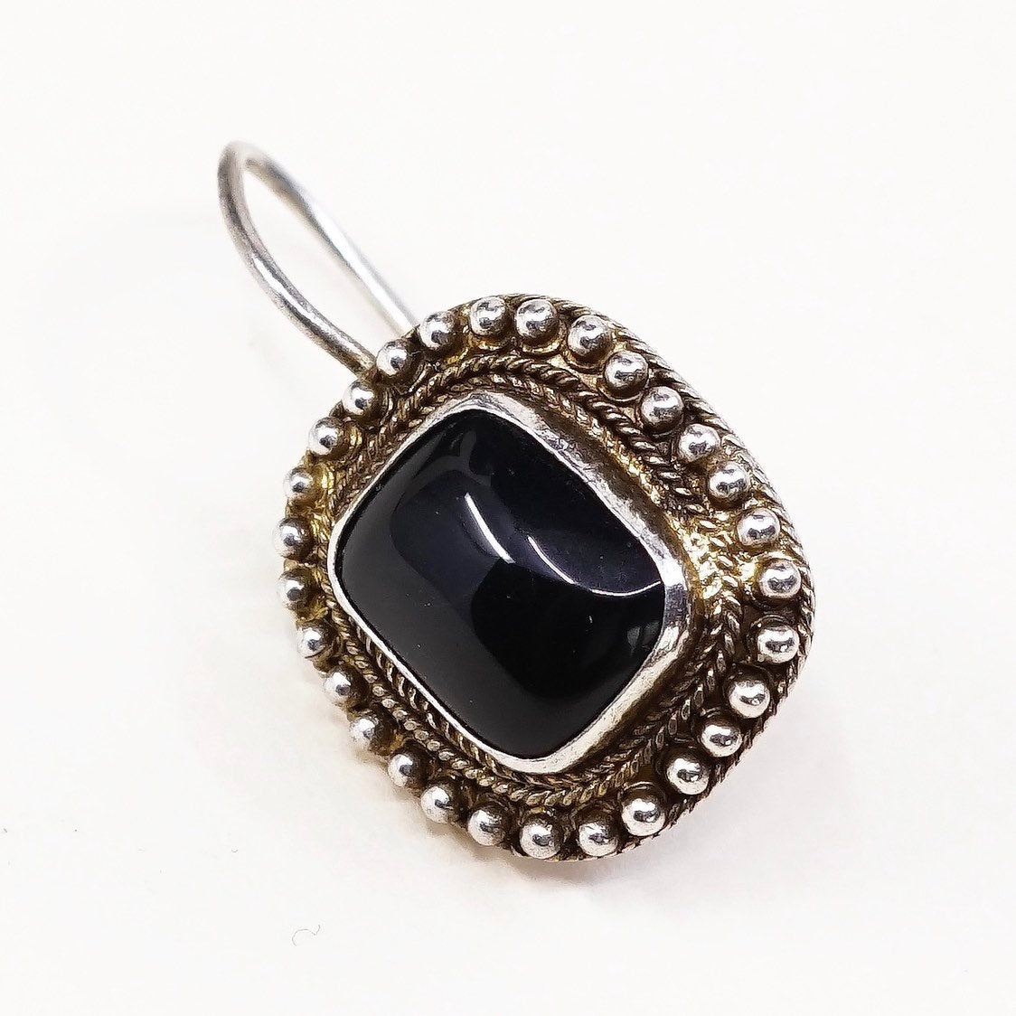 VTG gold over Sterling silver handmade earrings, 925 drops w/ obsidian n beads