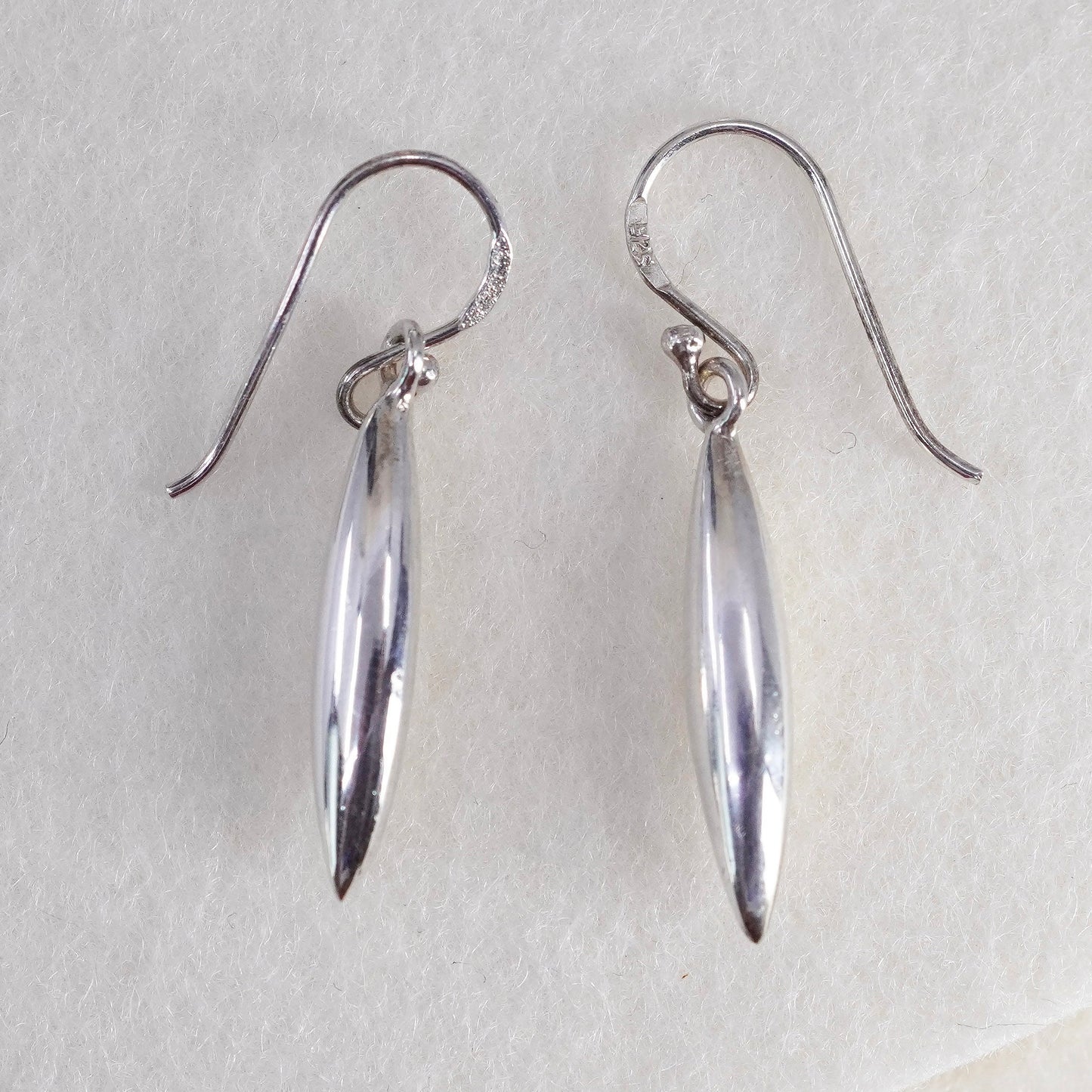 Vintage Mexico Sterling 925 silver handmade marquise shaped earrings