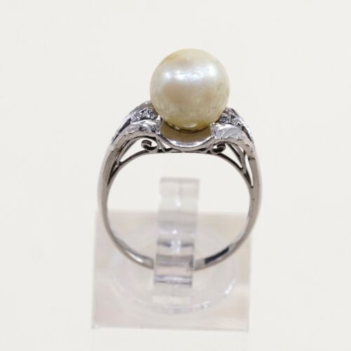 Sz 6.25, Vtg Sterling Silver Handmade Ring w/ Golden Faux Pearl, Stamped 925