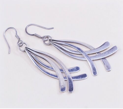 Vintage Mexico sterling silver handmade earrings, 925 curvy fringe drops