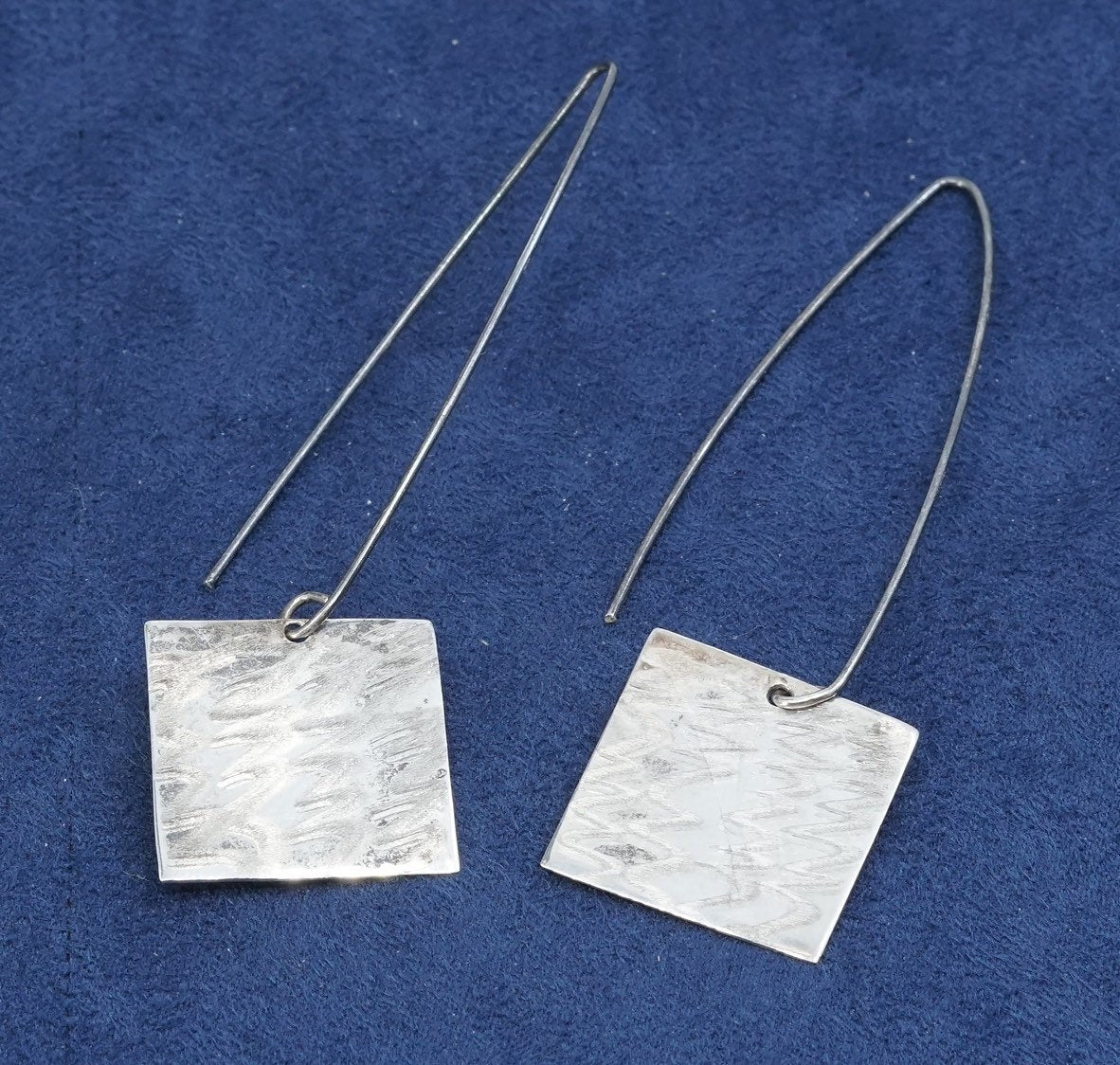 vtg modern minimalist sterling silver handmade earrings, 925 square drops