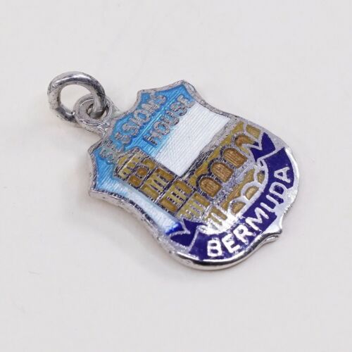 Vintage Sterling Silver Enamel Pendant, 925 Sessions House Bermuda Charm