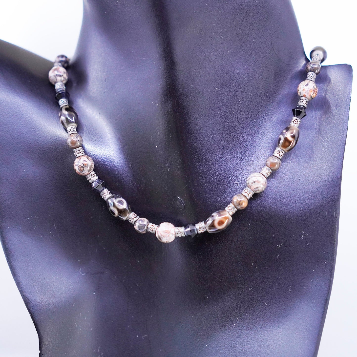 16”, Vintage Sterling 925 silver handmade necklace with jasper