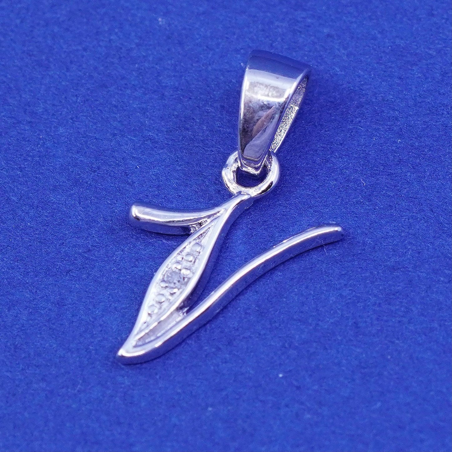 sterling silver handmade pendant, 925 initial charm letter “V” with diamond