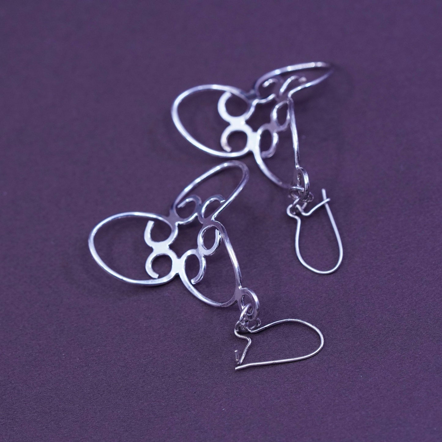 Vintage Sterling silver handmade earrings, twisted 925 filigree drops