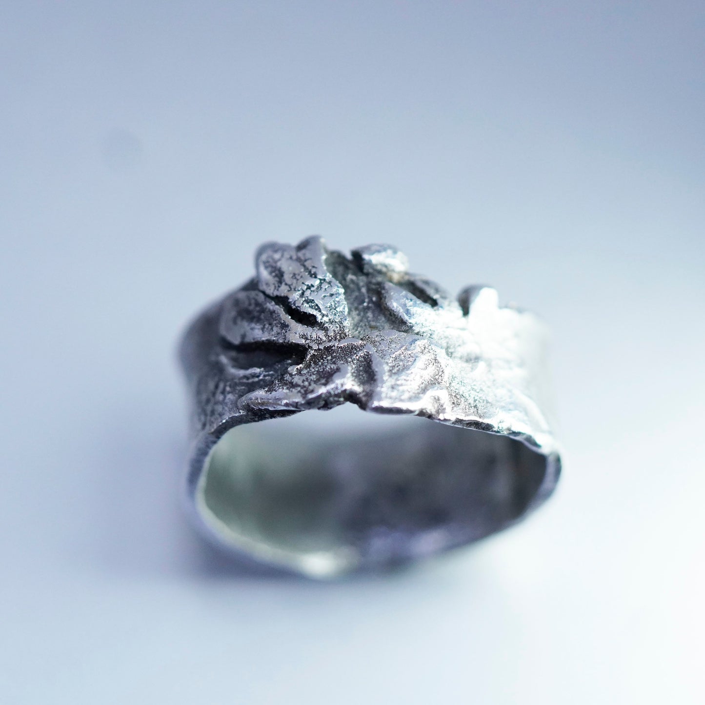Size 11.5, southwestern free form Sterling 925 silver ring, wide leafy band