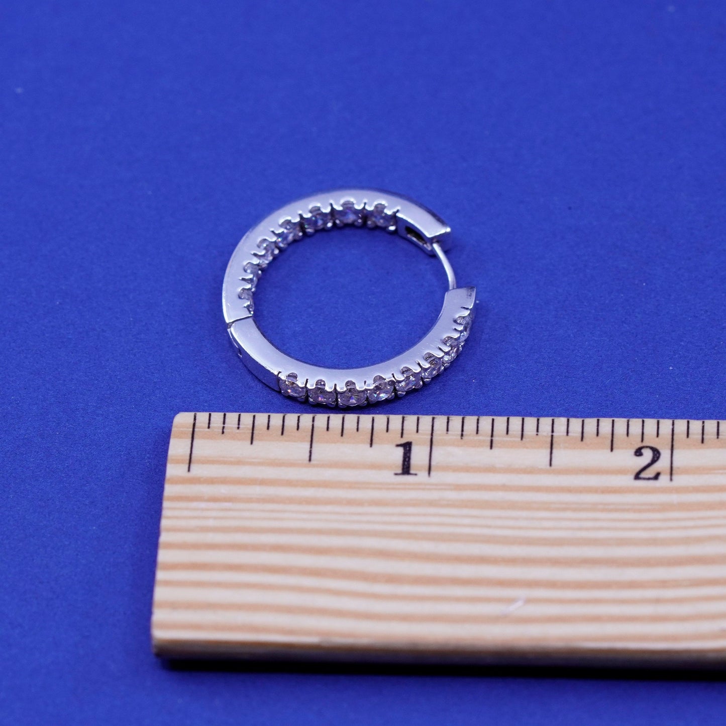 1”, Vintage Sterling silver earrings, 925 hoops, huggie with CZ inlay