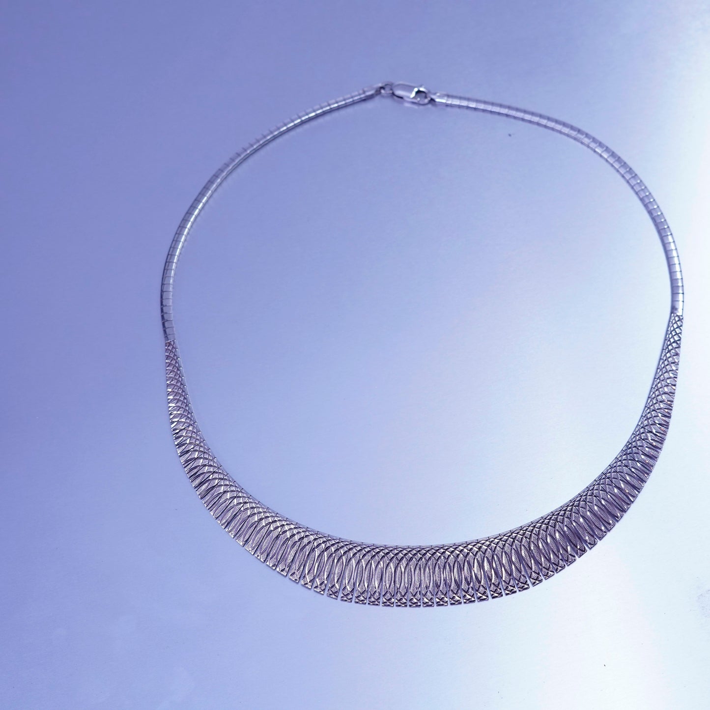 17”, vintage Italy Sterling 925 silver textured bib prong chain necklace