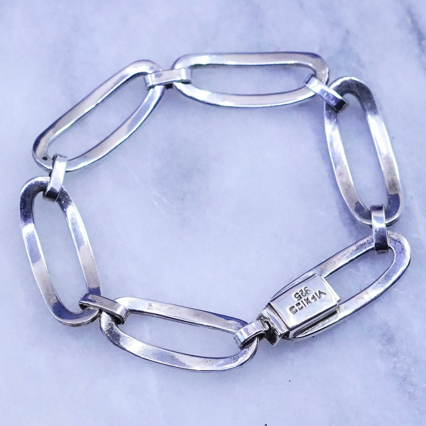 6.75”, 12mm, vintage Mexico Sterling 925 silver men’s oval chain bracelet