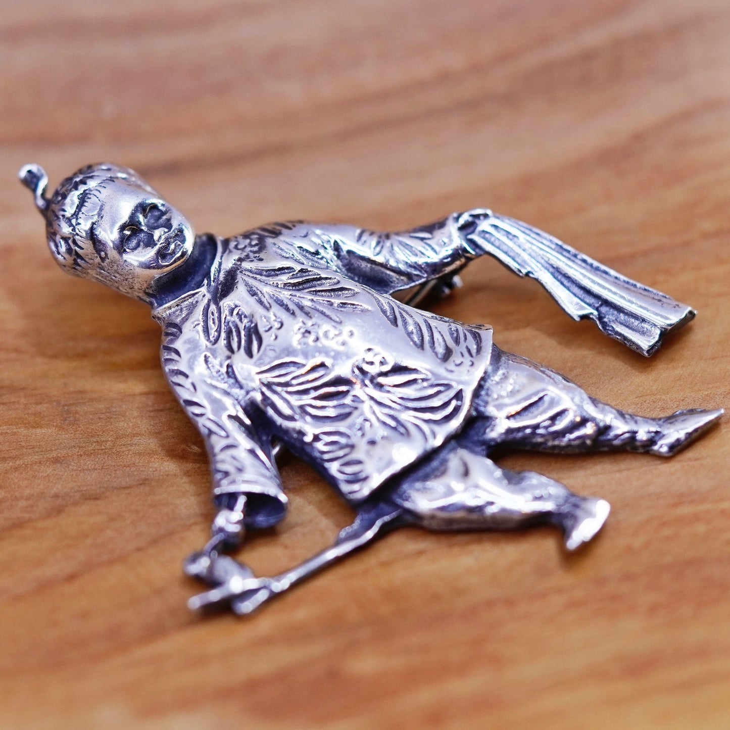 Brookraft Sterling Silver Figural Brooch, Chinese Man in Costume Holding Scarf