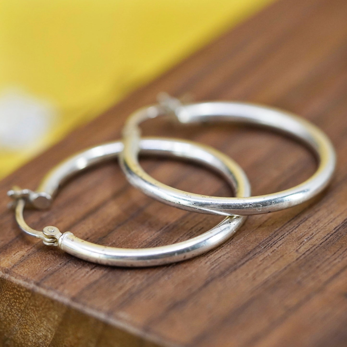 1.25”, vintage Italy Sterling silver handmade hoops, 925 huggie earrings