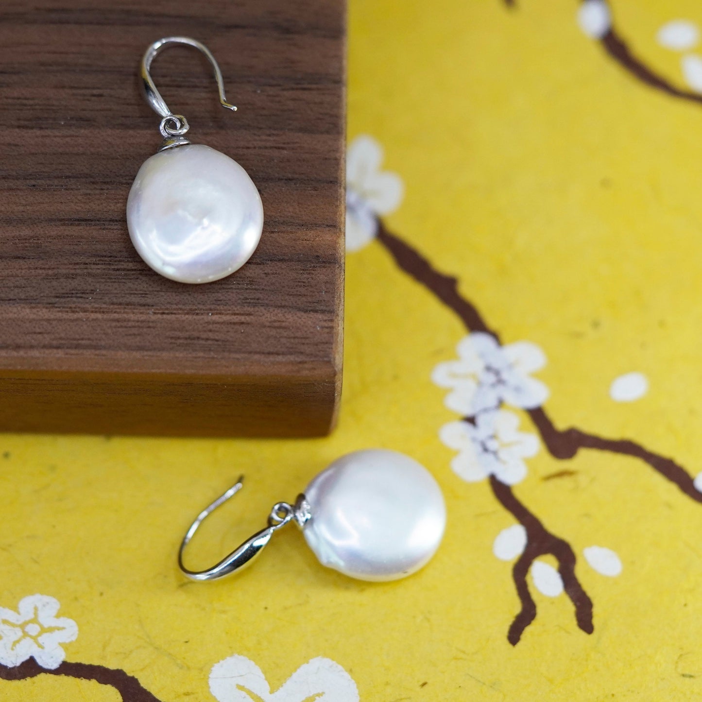 Vintage Sterling 925 silver handmade earrings with coin pearl