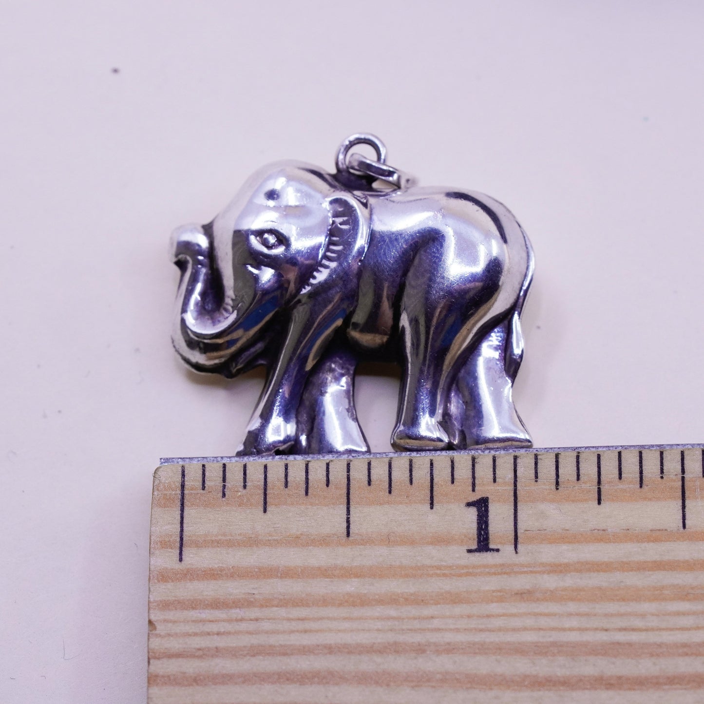 Vintage Sterling silver handmade pendant, puffy 925 Elephant charm