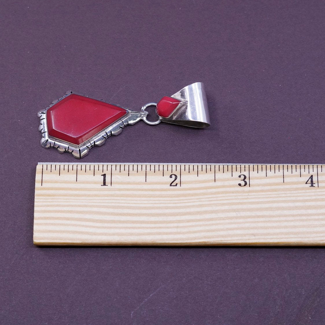 VTG southwestern Sterling Silver Pendant, 925 pendant w/ red onyx