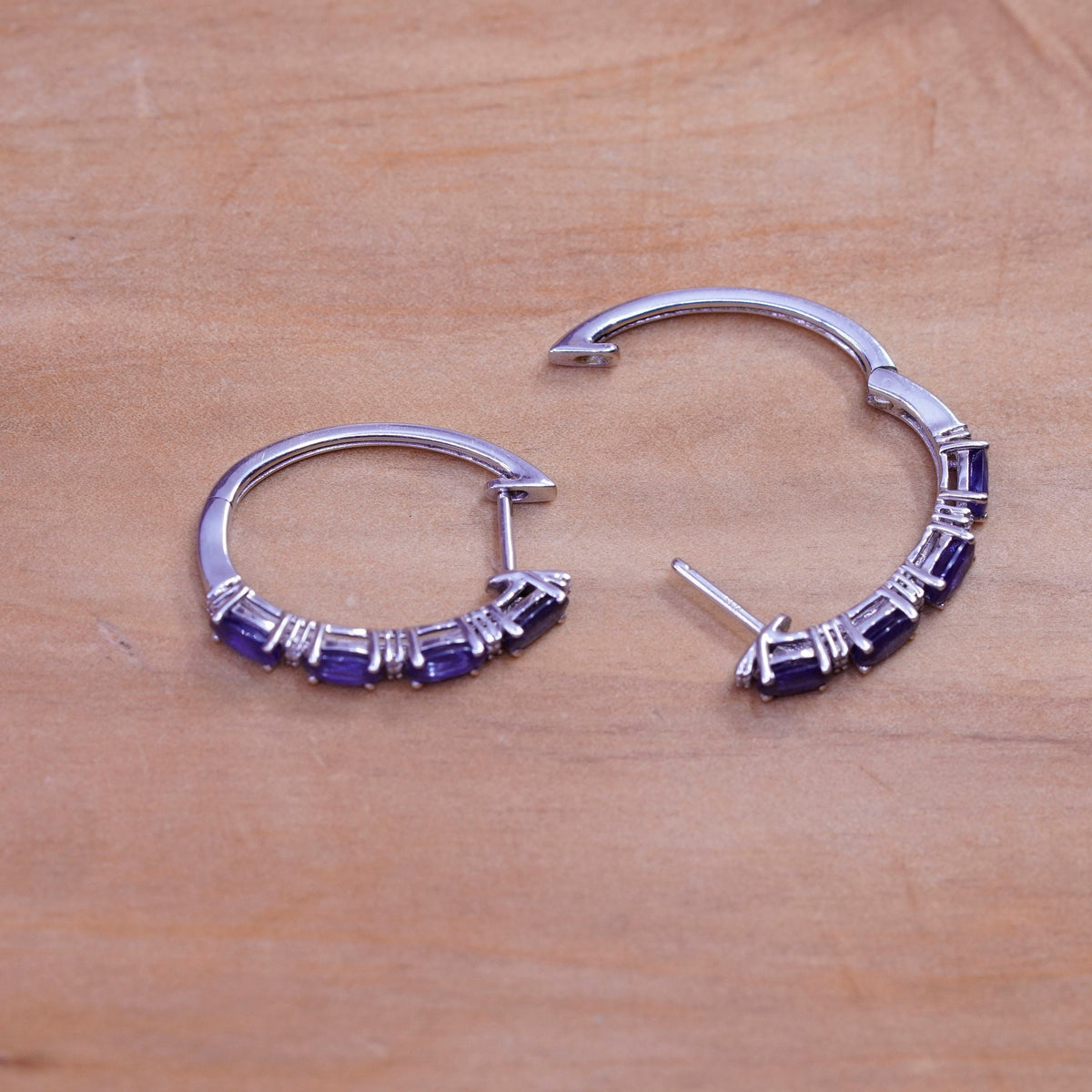 1”, vintage Sterling silver hoop earrings, 925 hoops with amethyst