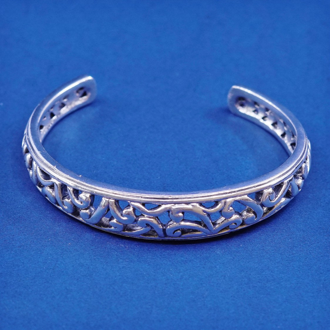 6.75", vtg sterling silver handmade bracelet, 925 cuff w/ filigree swirl