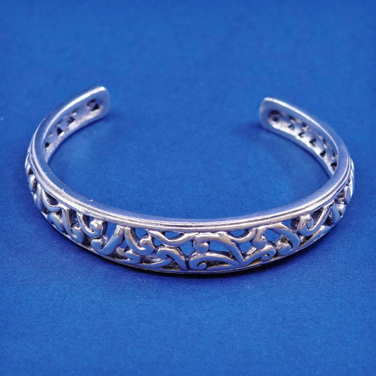 6.75", vtg sterling silver handmade bracelet, 925 cuff w/ filigree swirl