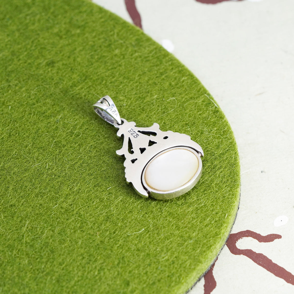 vtg Sterling 925 silver handmade double sided pendant w/ moonstone Marcasite