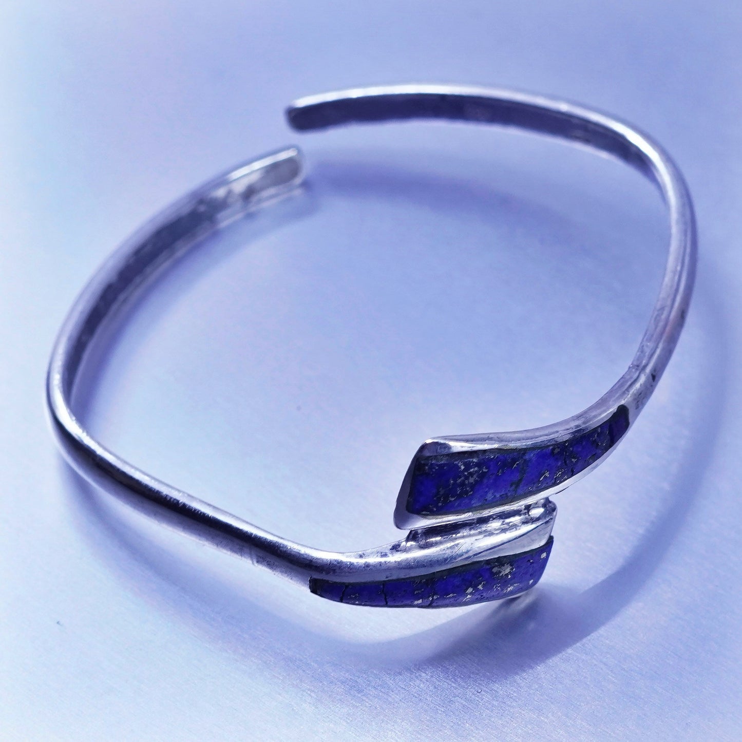 6”, Navajo Native American Sterling 925 silver bracelet, lapis lazuli cuff