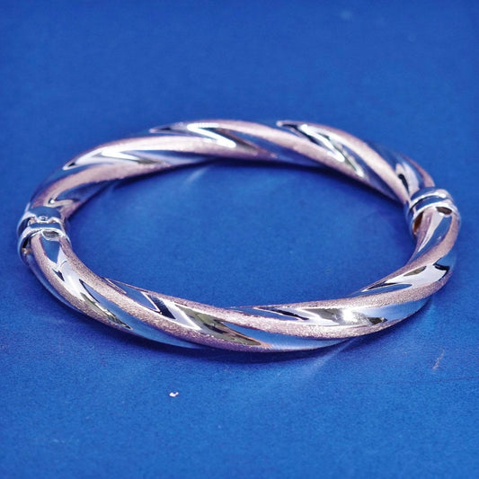 7.25", vtg two Tone sterling silver bracelet, italy 925 twisted cable bangle