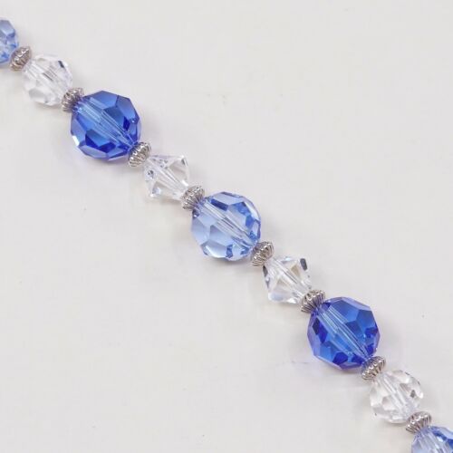 6.5”, Mexico Sterling 925 Silver Handmade Bead Bracelet, Blue Crystal beads