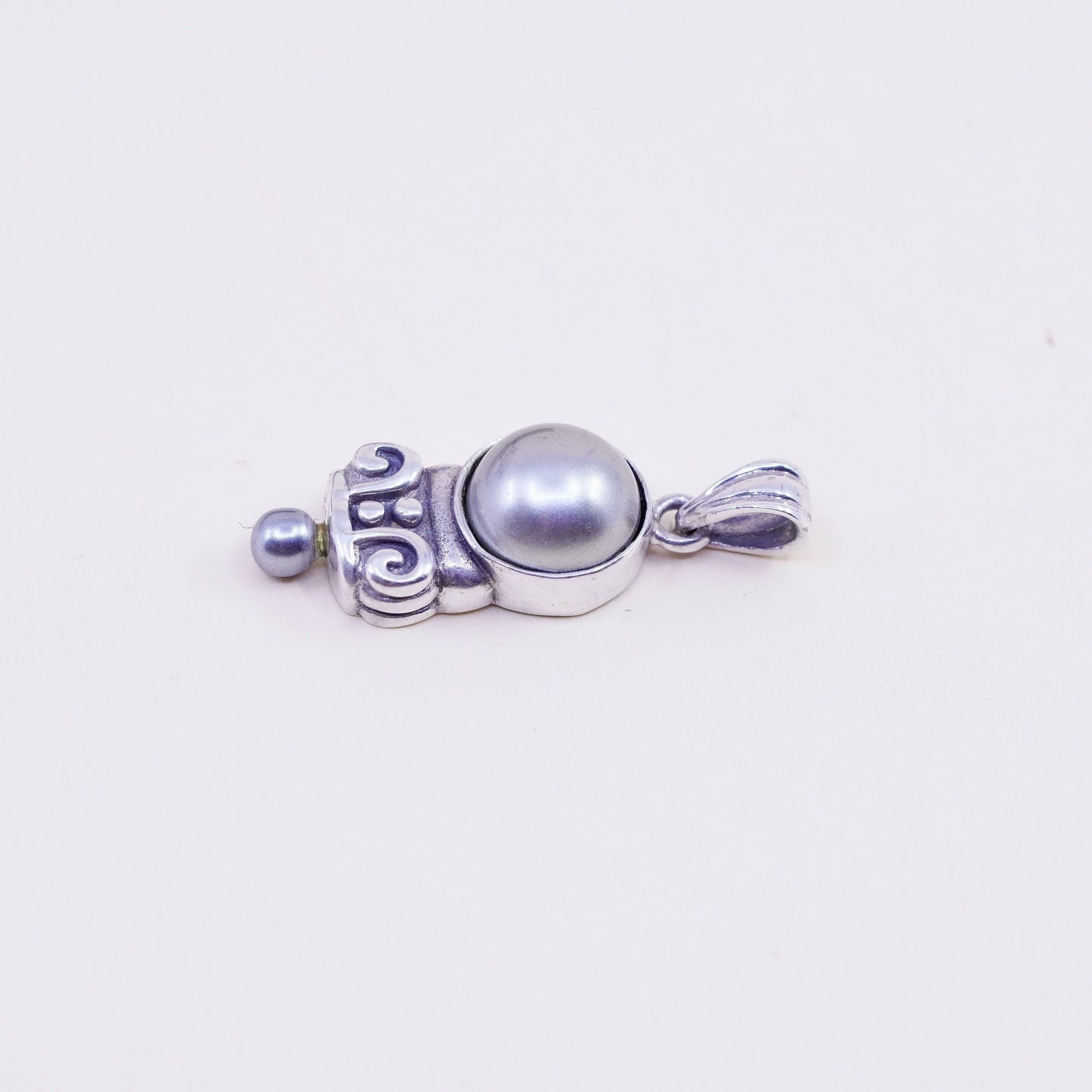 Vintage handmade sterling 925 silver pendant with pearl