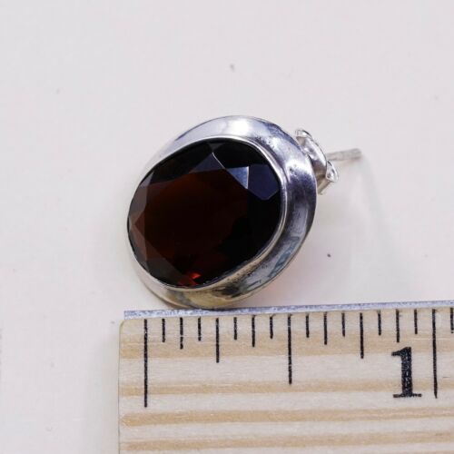 Vintage Modern Sterling Silver Handmade Earrings, 925 Silver Oval Studs W/ Ruby