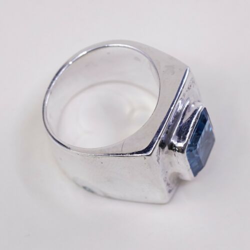 Sz 7.25, Vtg Sterling Silver Handmade Ring, 925 Silver Statement Ring W/ Topaz
