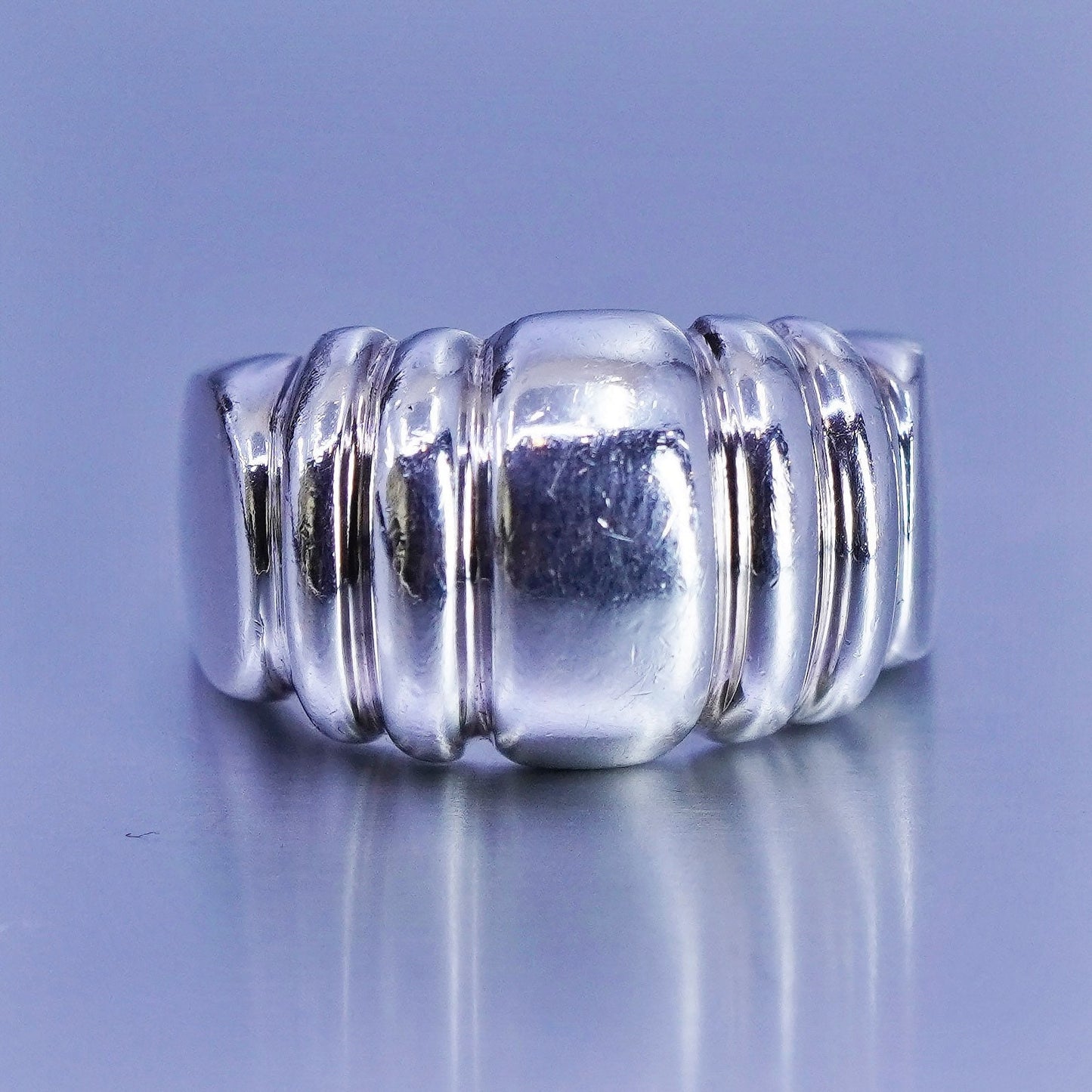 Size 7, vintage Sterling 925 silver handmade ring, modern ribbed band