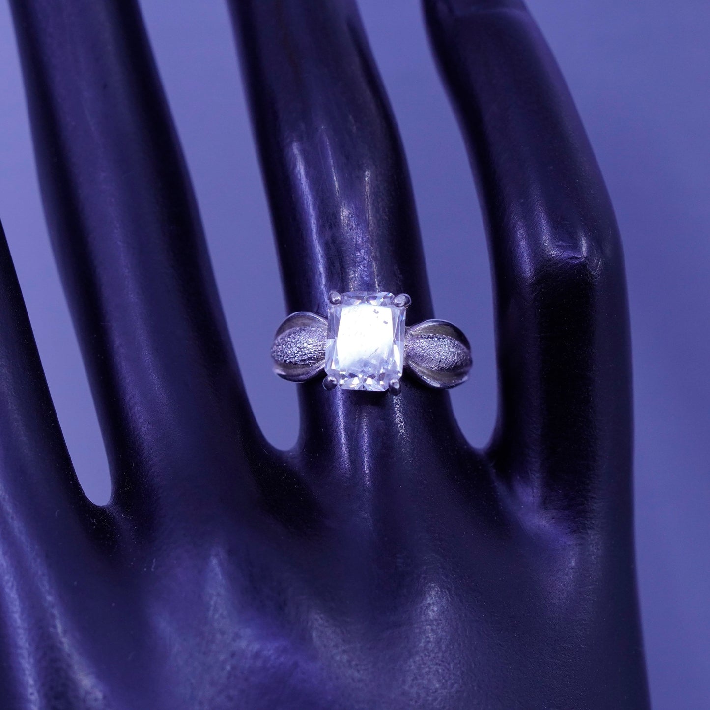 Size 6.25, vintage Sterling 925 silver handmade engagement ring with Cz