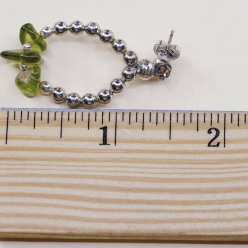 Vtg Mexico Sterling Silver Handmade Earrings, 925 Dangles W Peridot Beads
