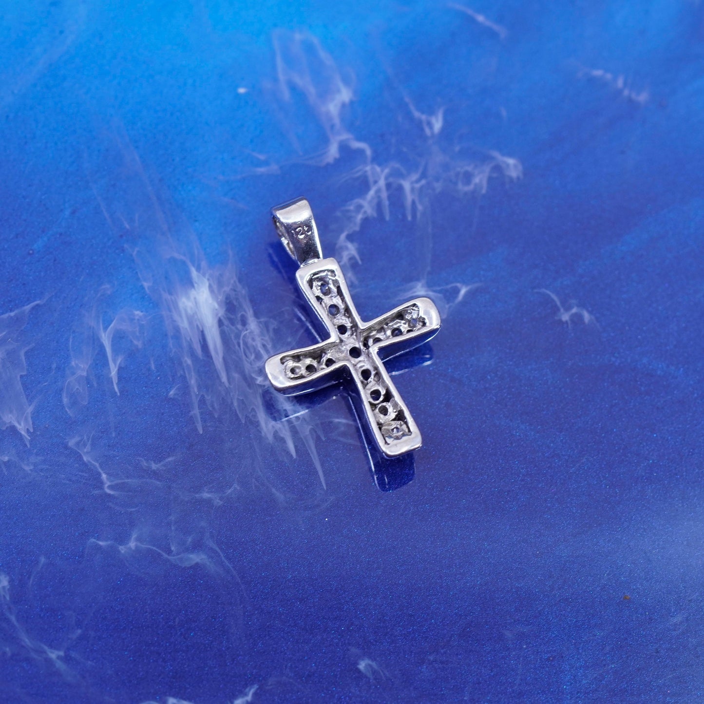 Vintage Sterling silver handmade pendant, 925 cross with cz