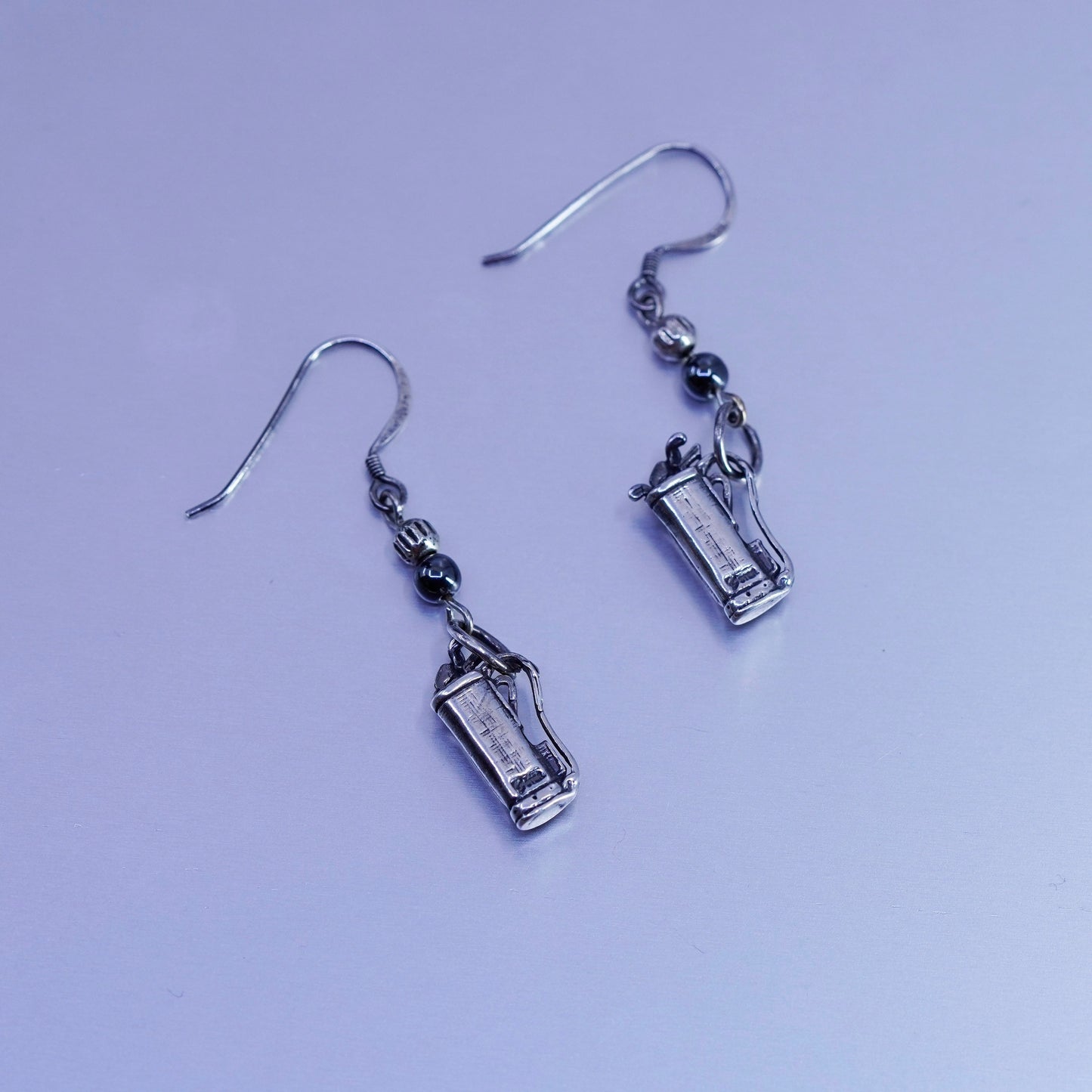 Vintage Sterling 925 silver handmade golf bag cart earrings