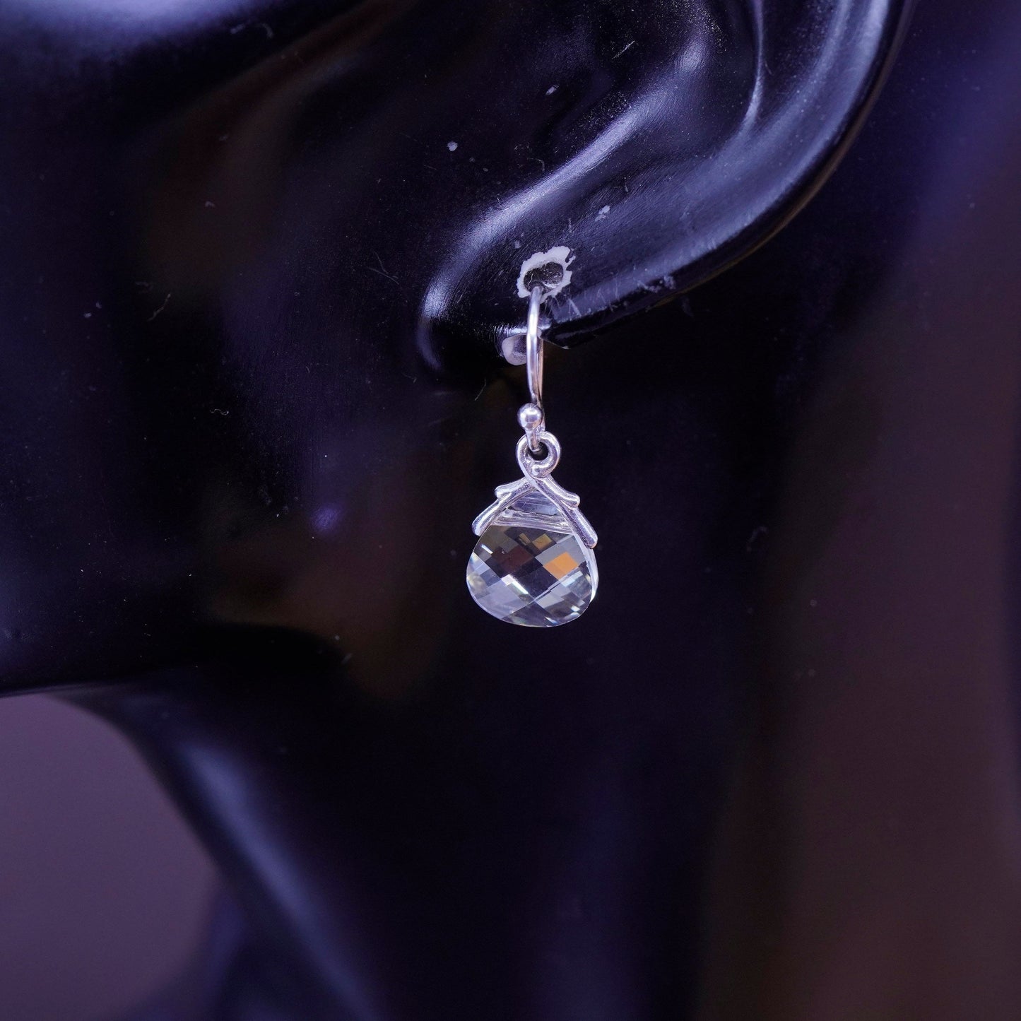 Vintage Sterling 925 silver handmade earrings with teardrop crystal