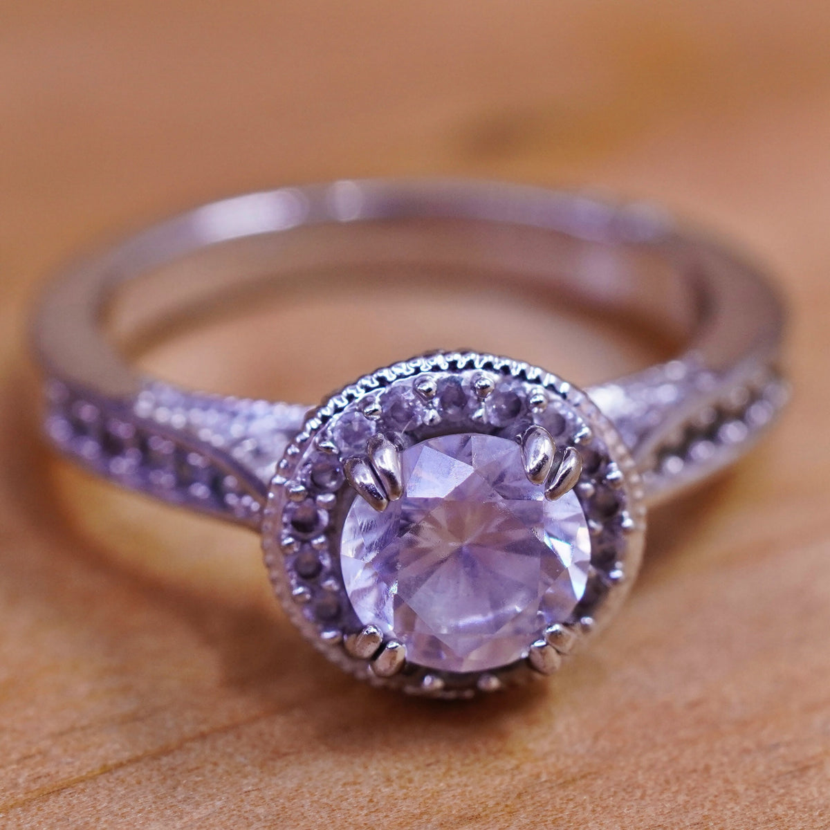 Size 6, vintage Sterling 925 silver engagement ring with cluster cz