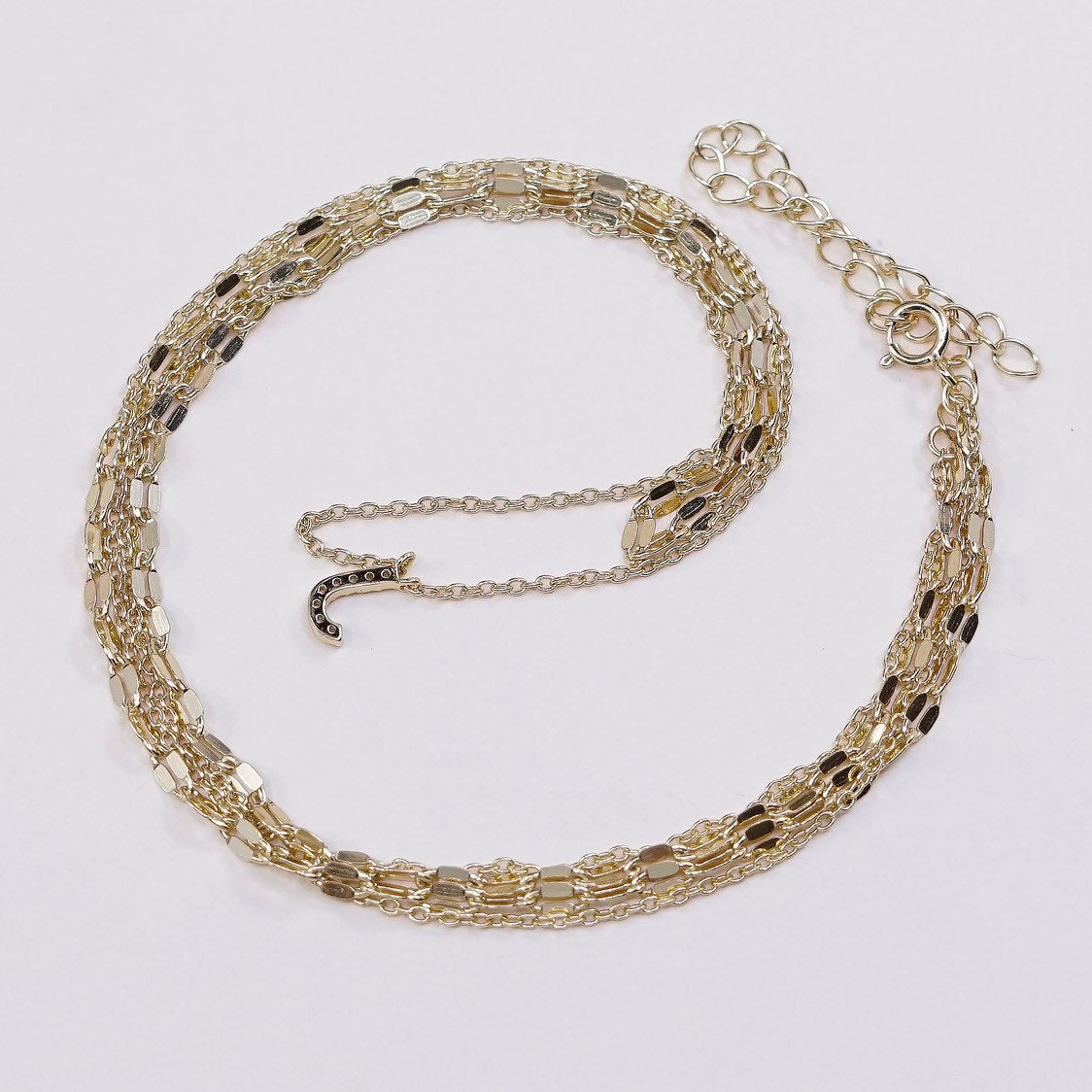 14", vtg Vermeil gold sterling silver 925 flatten chain w/ initial J pendant