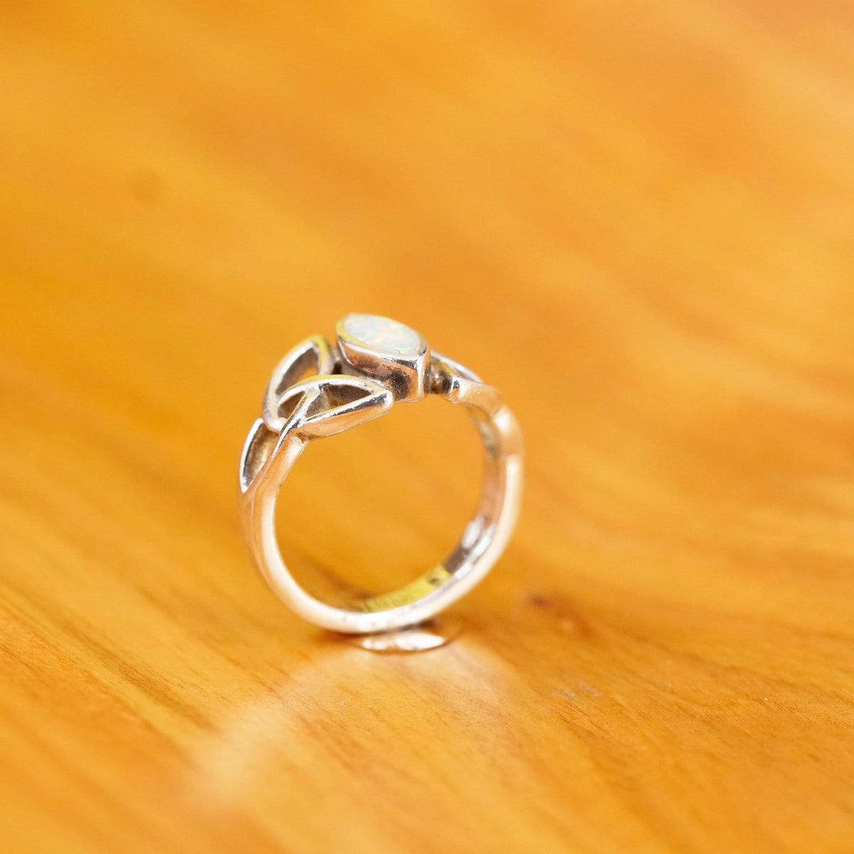 Size 4.75, vintage Irish Celtic knot Sterling 925 silver handmade ring w/ opal