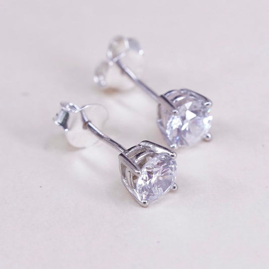 Vintage sterling silver genuine cz studs, fashion minimalist earrings