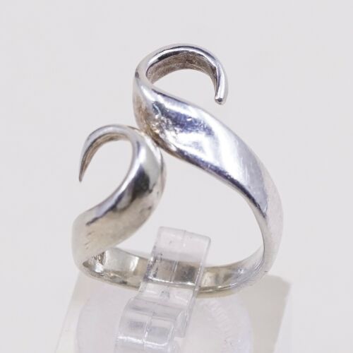 Size 4.25, Vtg Sterling Silver handmade Abstract Snake Ring. 925 Band