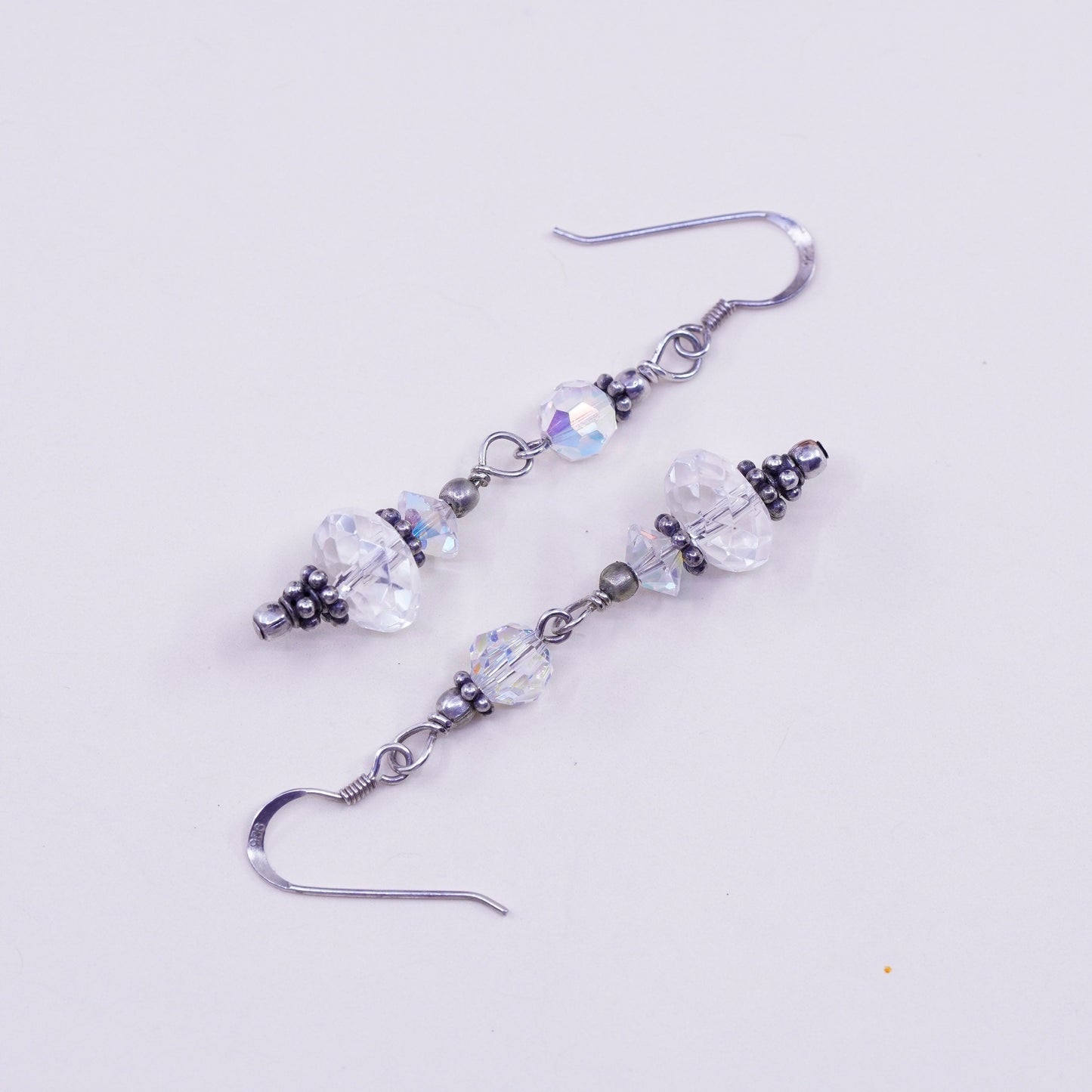 Vintage Sterling 925 silver handmade earrings with crystal