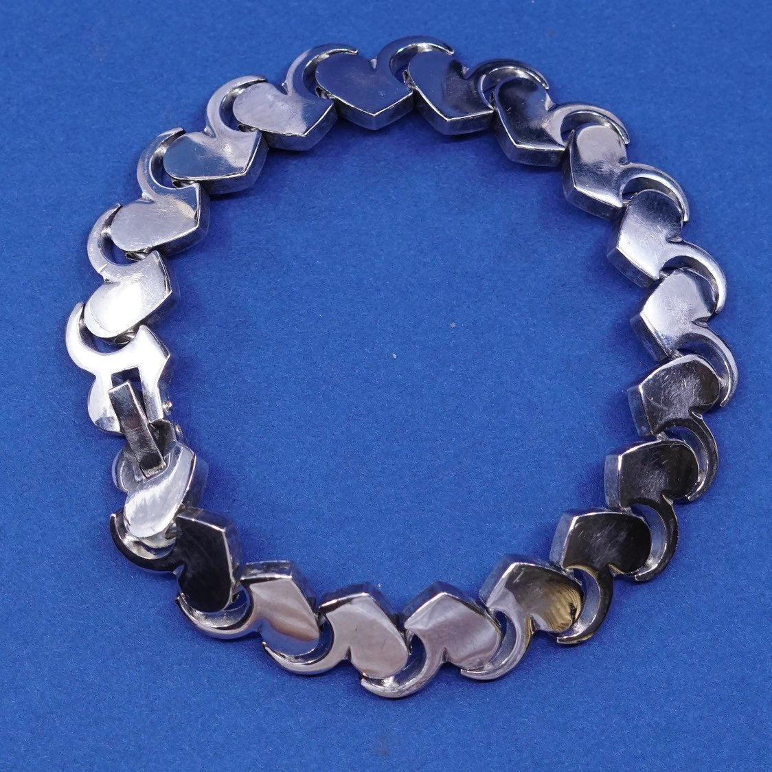 7", vtg Sterling silver handmade bracelet, 925 heart, stamped 925