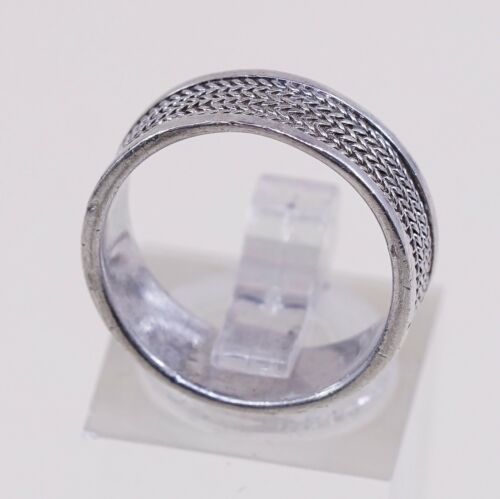 Sz 7.25, Vtg Sterling Silver Handmade Ring Mexico 925 Band w Braided Cable